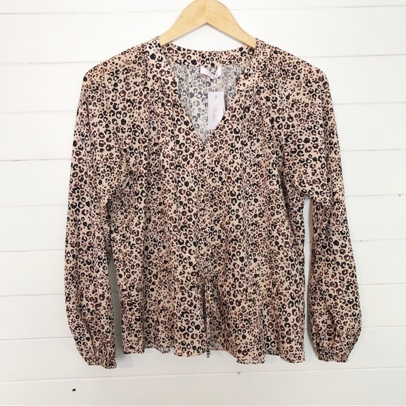 Parker Mini Camel Jungle Peasant V-Neck Peplum Blouse Brown - Picture 2 of 5